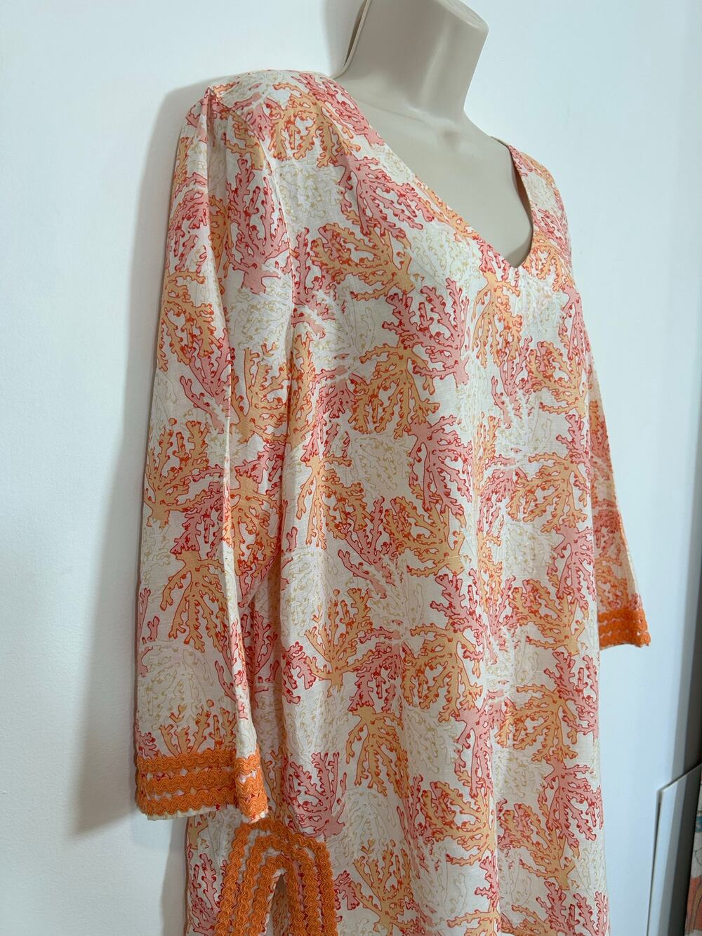 J Jill Coral Reef Tunic Linen Blend Pink and Orange Women's Large